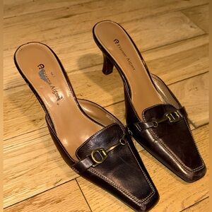 Etienne Aigner Brown Leather Mule Heels – Size 7M